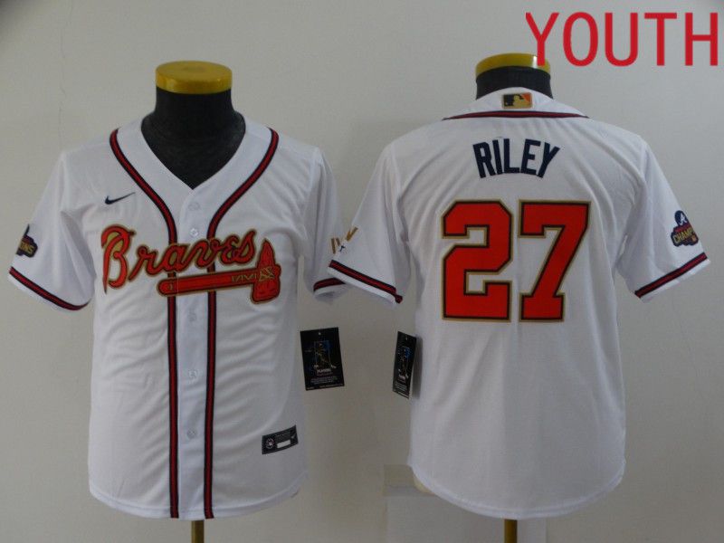 Youth Atlanta Braves 27 Riley White Gold Game Nike 2022 MLB Jersey